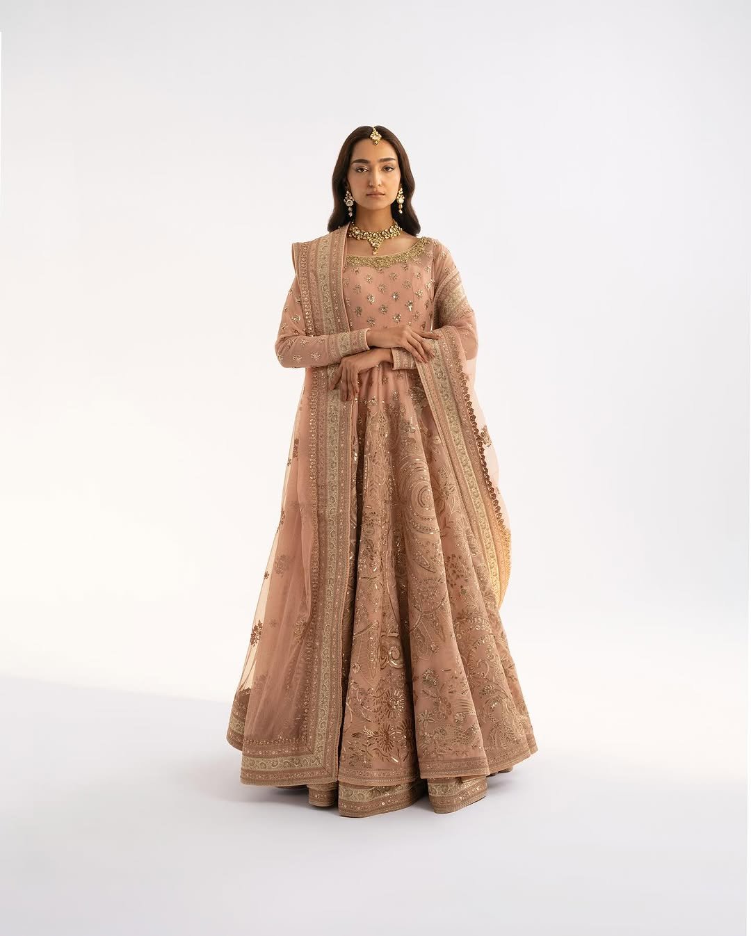 A Women Monsoon Wedding Wear Gown Dusty Pink