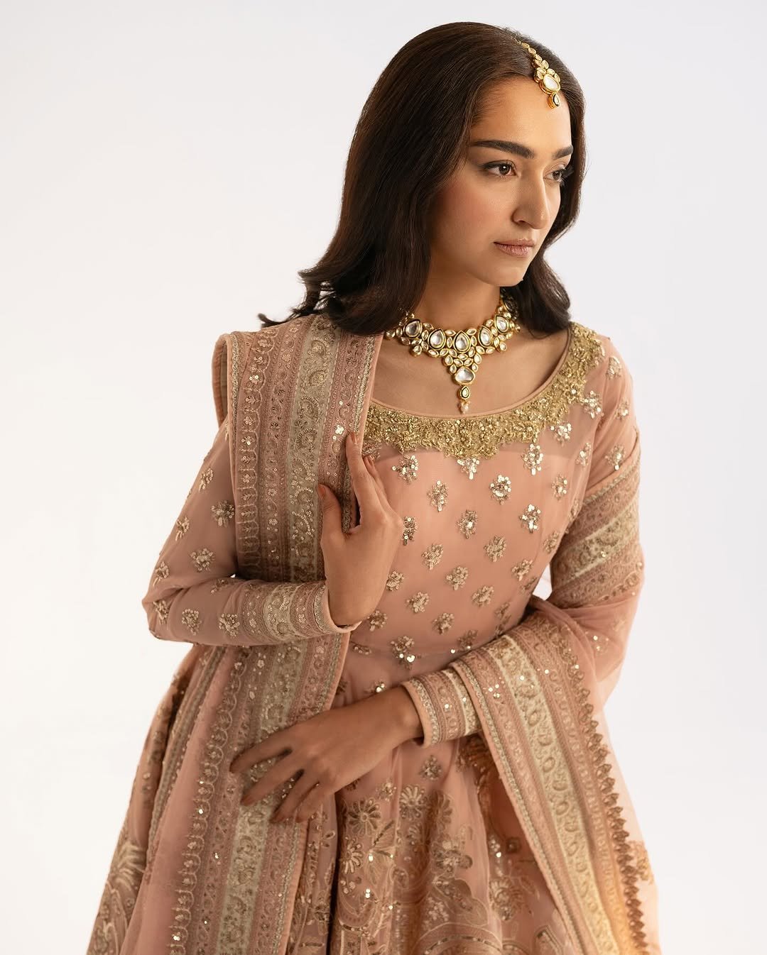 A Women Monsoon Wedding Wear Gown Dusty Pink - Image 2