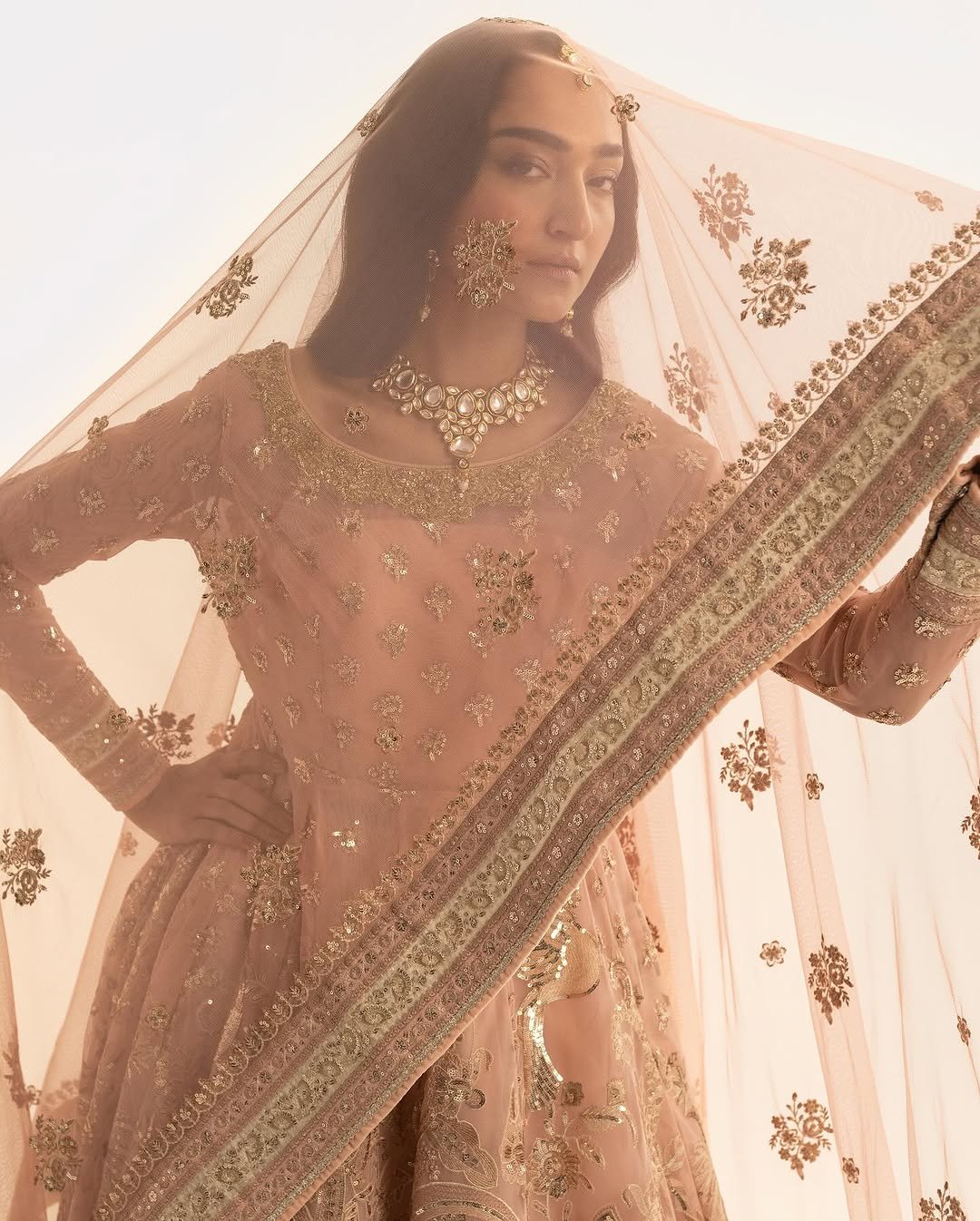 A Women Monsoon Wedding Wear Gown Dusty Pink - Image 4