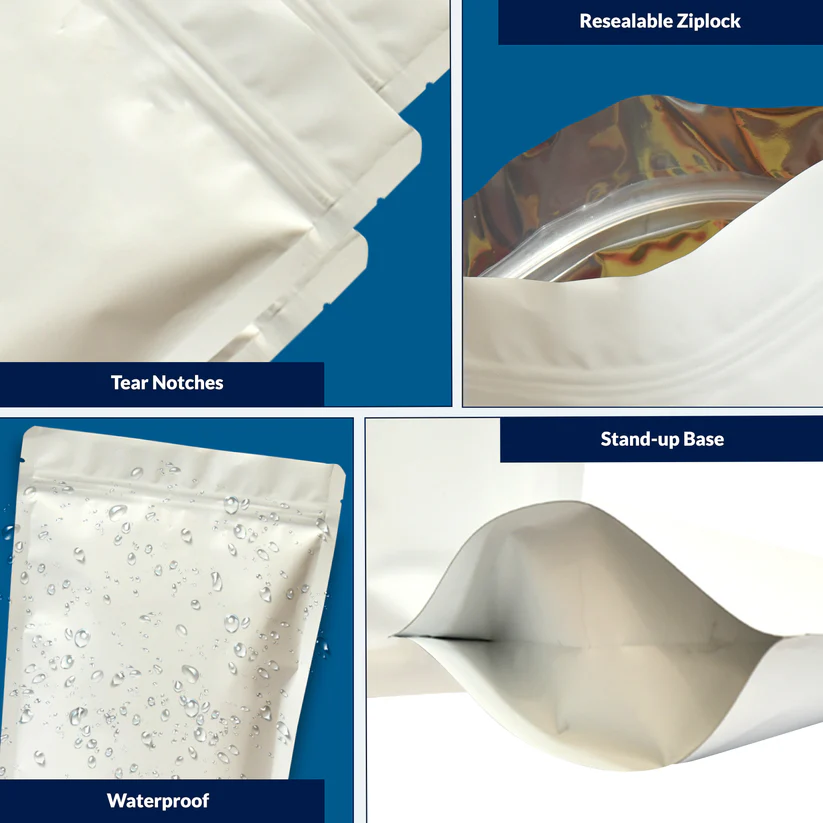 Matte white milky standup pouch zipper- food packaging - Image 6